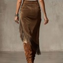  Miss Sparkling Suede Fringe Midi Skirt