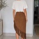  Miss Sparkling Suede Fringe Midi Skirt