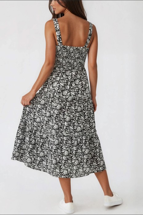 Miss Sparkling Smocked Square Neck Tiered Floral Dress