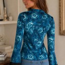  Miss Sparkling Floral Velvet Bell Sleeve Top