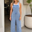  Miss Sparkling Frayed Trim Denim Overalls