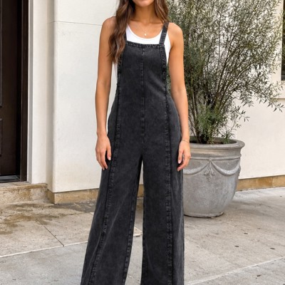 Miss Sparkling Frayed Trim Denim Overalls