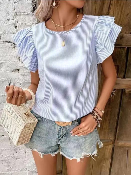 Striped ruffle sleeve blouse