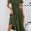 Small Green Smocked Tiered Midi Dress