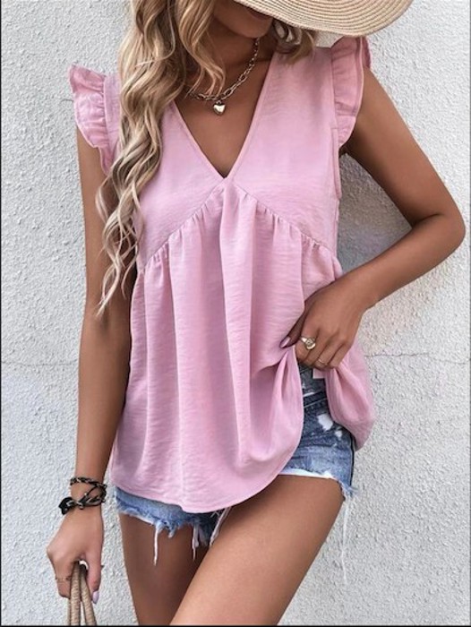 Babydoll Ruffle Sleeve vneck Top