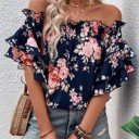 Blue Small Miss Sparkling Floral off shoulder blouse