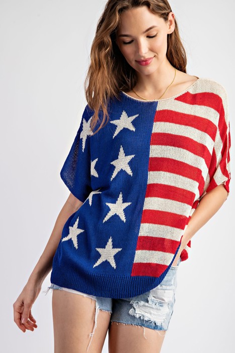 4th of July Oversized USA Flag Knit Top