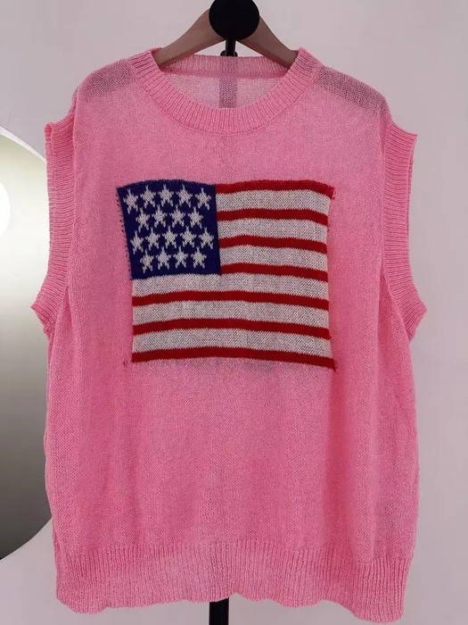 4th of July Pink Flag Knit Sweater Vest