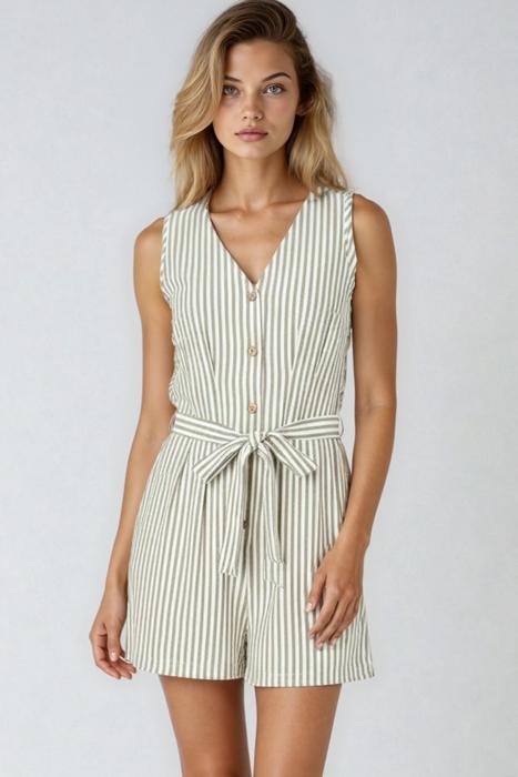 Sleeveless Striped Tie-Waist Romper