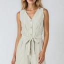Small Green Sleeveless Striped Tie-Waist Romper