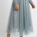 SLATE BLUE Small Plaid Tulle Midi Skirt