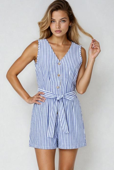Sleeveless Striped Tie-Waist Romper