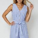 Small Blue Sleeveless Striped Tie-Waist Romper