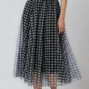 Black Small Plaid Tulle Midi Skirt