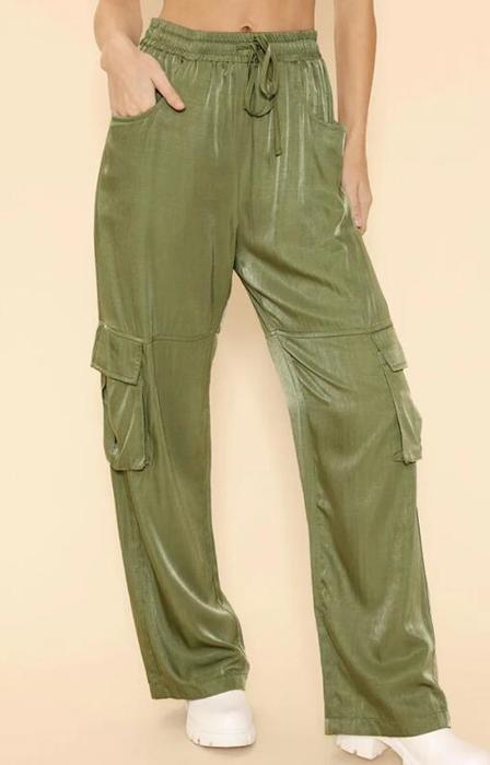 Satin wide leg cargo pants