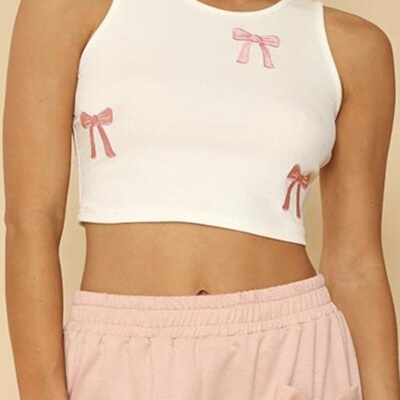 Miss Sparkling Ribbed knit bow embroidered tank