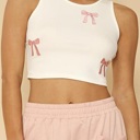  Miss Sparkling Ribbed knit bow embroidered tank