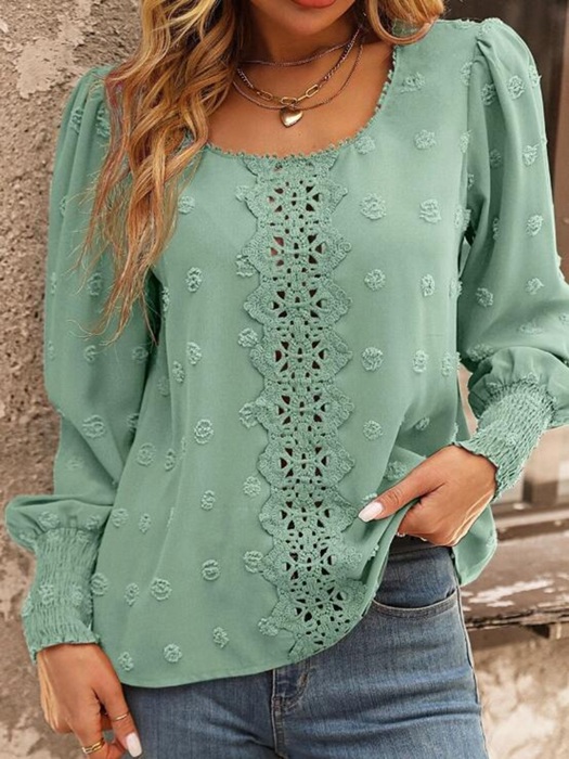 Swiss Dot Lantern Sleeve Blouse