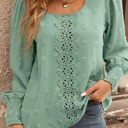 Small Green Swiss Dot Lantern Sleeve Blouse