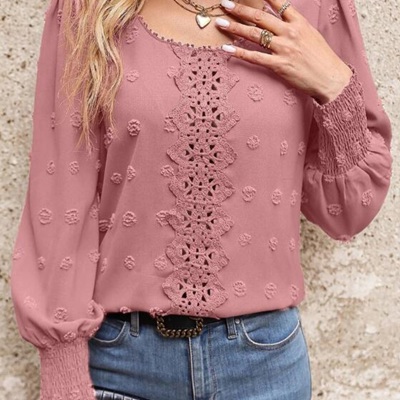 Swiss Dot Lantern Sleeve Blouse