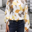 Small Yellow Geometric Print Lantern Sleeves Top