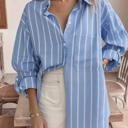 Blue Small Miss Sparkling Oversized Striped  Shirt