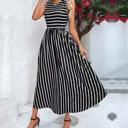 Black Small Miss Sparkling Striped Sleeveless High-Low Midi Dress