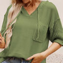  Miss Sparkling V-Neck Drawstring Pocket Knit Short Sleeve Top