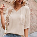  Miss Sparkling V-Neck Drawstring Pocket Knit Short Sleeve Top