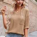  Miss Sparkling V-Neck Drawstring Pocket Knit Short Sleeve Top