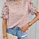  Miss Sparkling Floral Patchwork Short-Sleeve Top
