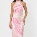  Miss Sparkling Satin Halter Neck Open-Back  Midi Dress