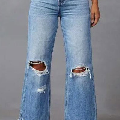 Miss Sparkling High-Rise Distressed Wide-Leg Jeans