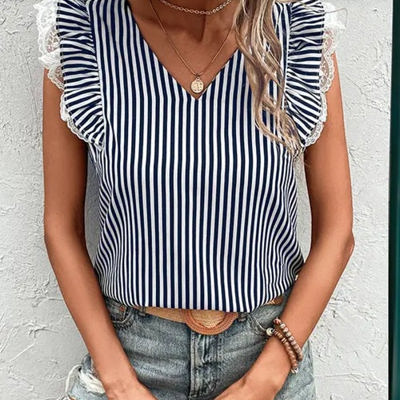 Miss Sparkling Striped Ruffled Sleeve Top