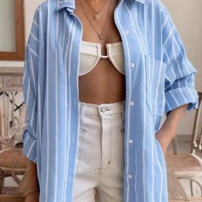 Miss Sparkling Oversized Striped  Shirt