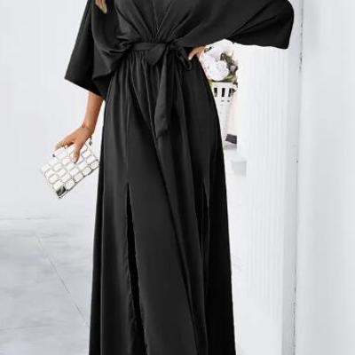 Miss Sparkling Satin Kimono Sleeve Maxi Dress