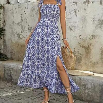 Miss Sparkling Mediterranean Print Maxi Dress