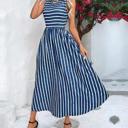  Miss Sparkling Striped Sleeveless High-Low Midi Dress