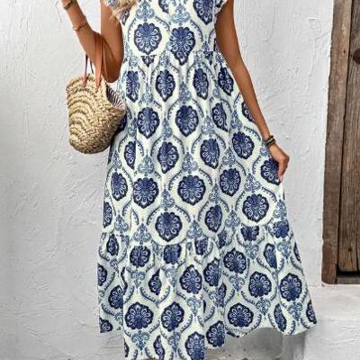 Miss Sparkling Print V-Neck Midi Dress