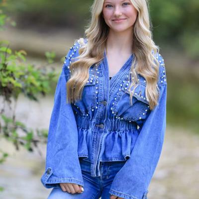 Studded detail v neck denim jacket