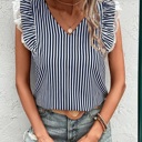 Navy Small Miss Sparkling Striped Ruffled Sleeve Top