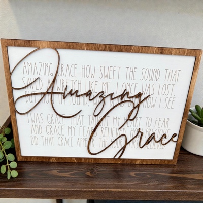 Amazing Grace Christian Faith Leaner Sign – Inspirational Home Decor