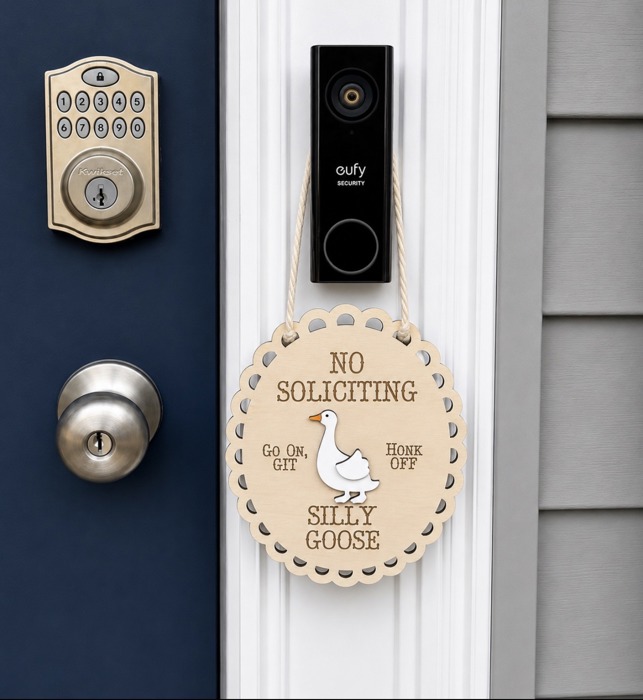 Silly Goose No Soliciting Door Hanger | Funny Wooden Goose Sign | Farmhouse Front Door Decor