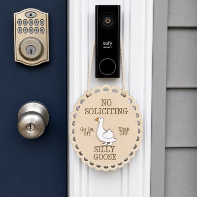 Silly Goose No Soliciting Door Hanger | Funny Wooden Goose Sign | Farmhouse Front Door Decor