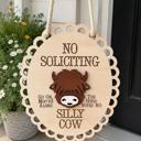 Funny No Soliciting Door Hanger | Highland Cow Door Sign | Front Door Decor | Wooden Porch Sign
