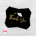  Black Gold Confetti Graduation Thank You Cards / 100 Bulk Note Cards With White Envelopes / 5.5" x 4.25" High School College Grad Greeting Cards / Made In USA