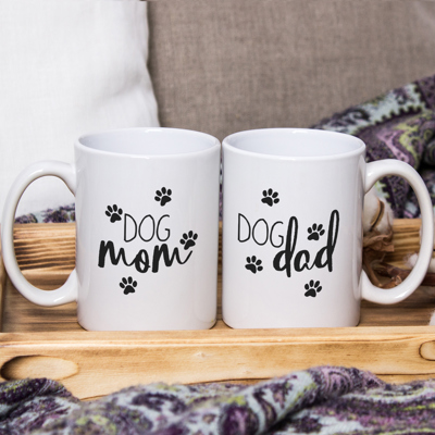 Dog Mom Dog Dad Mugs / Funny Gift Set For Dog Lovers / 15 Ounce White Coffee Cup Duo