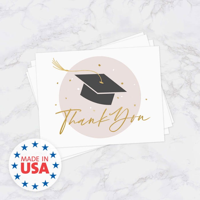 Blush Pink Graduation Thank You Cards / 100 Bulk Note Cards With White Envelopes / 5 1/2" x 4 1/4" High School College Grad Greetings / Made In The USA