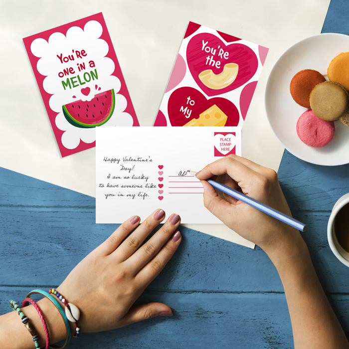 Valentine Food Pun Postcards / 25 Post Card Pack 4" x 6" / Adorable Illustrated Flat Cards For Your Loves