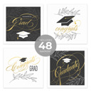  Congrats Graduation Napkins / 48 Cocktail Napkins / Four Botanical Grad Designs / Black and Faux Gold Foil Napkin Set / Made In The USA